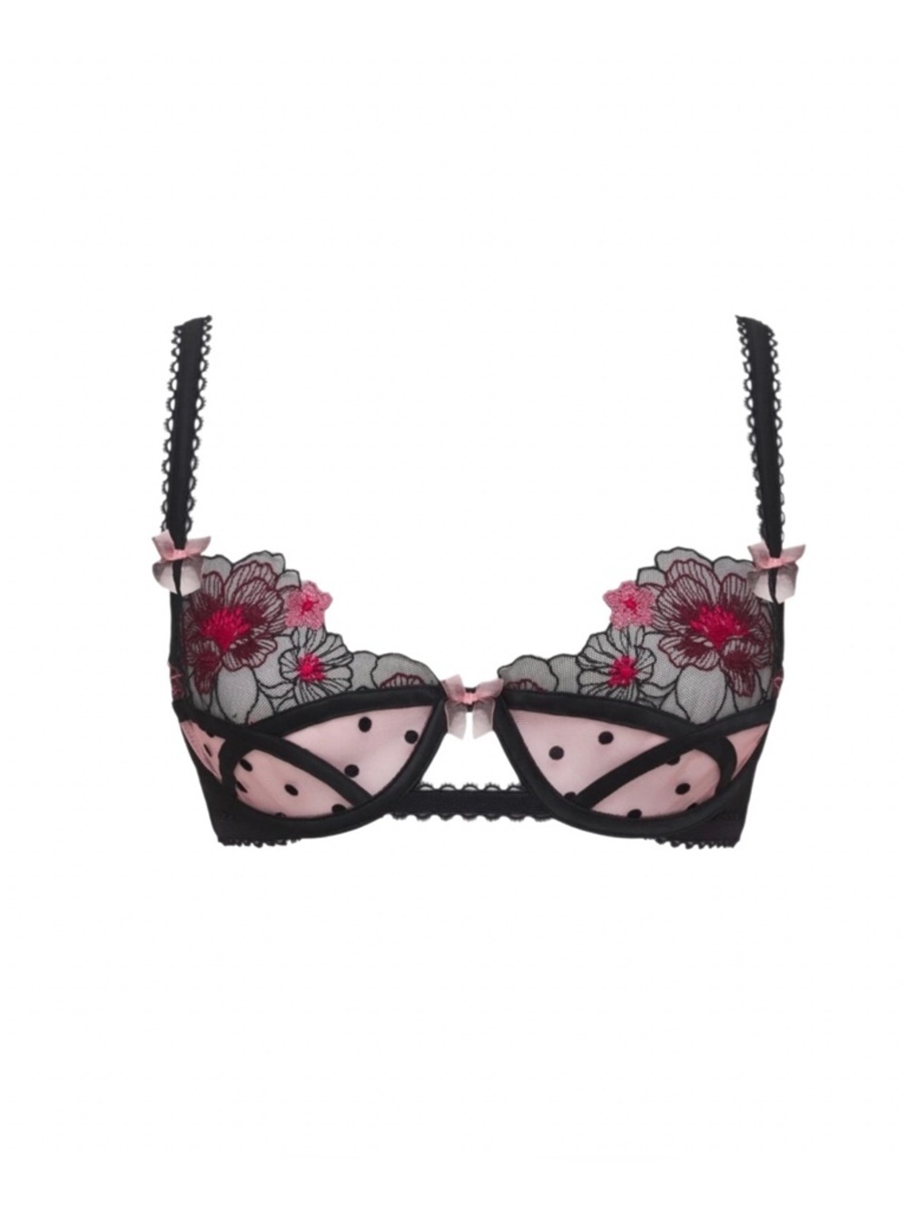 For Love and Lemons Pink Black Polka Dot Lace Underwire Bra 38C NWT